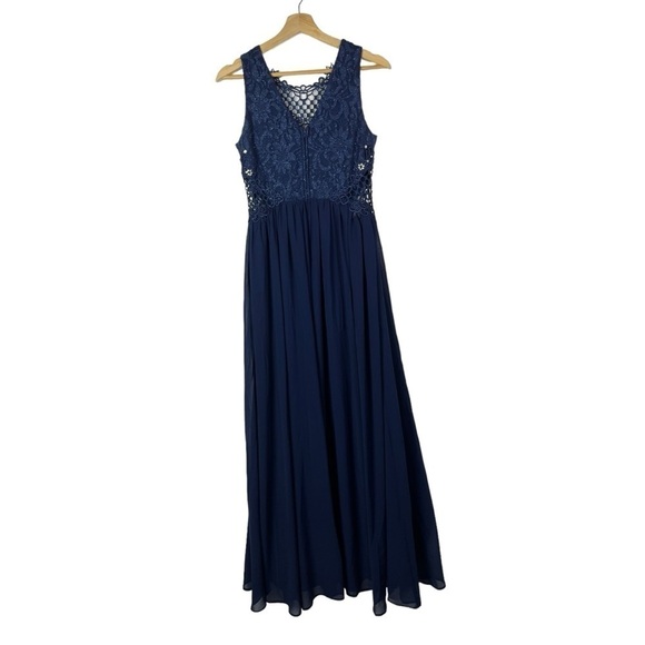 City Studio Bright Navy Embellished Illusion Tulip Maxi Formal Gown 7 - Picture 5 of 7